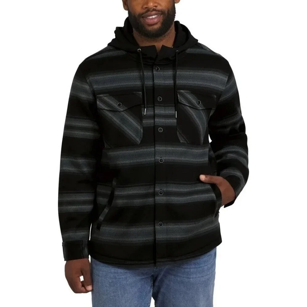 NEW Quiksilver Men's XL Black Hooded Flannel Shirt Jacket  G1409